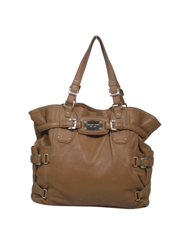 Michael Kors Brown Pebble Leather Buckle Satchel