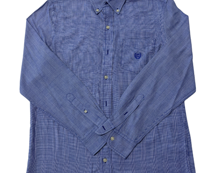 Chaps Blue Micro-Check Easy Care Twill Long Sleeve Shirt