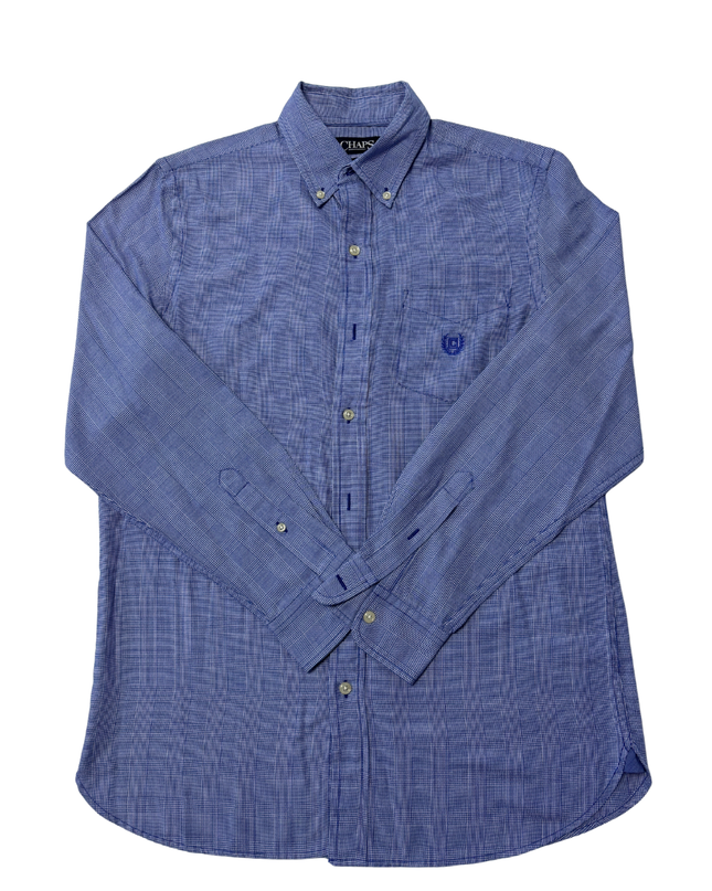 Chaps Blue Micro-Check Easy Care Twill Long Sleeve Shirt