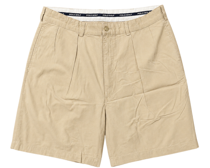 Polo Golf Beige Textured Pleated Cotton Chino Shorts