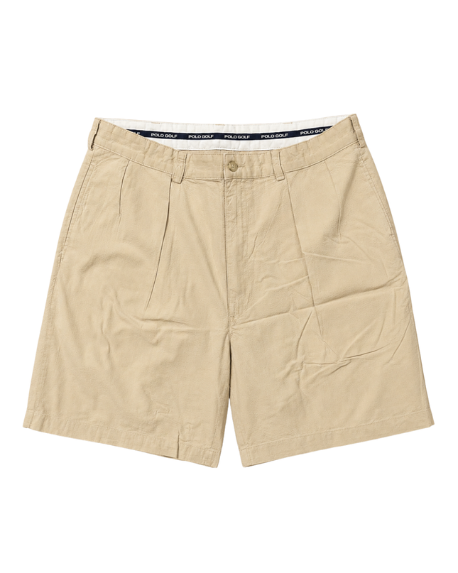 Polo Golf Beige Textured Pleated Cotton Chino Shorts