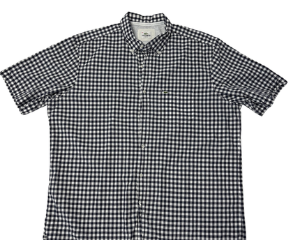 Lacoste Navy Blue and White Gingham Short Sleeve Button-Down Shirt