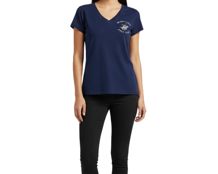 Beverly Hills Polo Club Navy Blue Embellished V-Neck T-Shirt