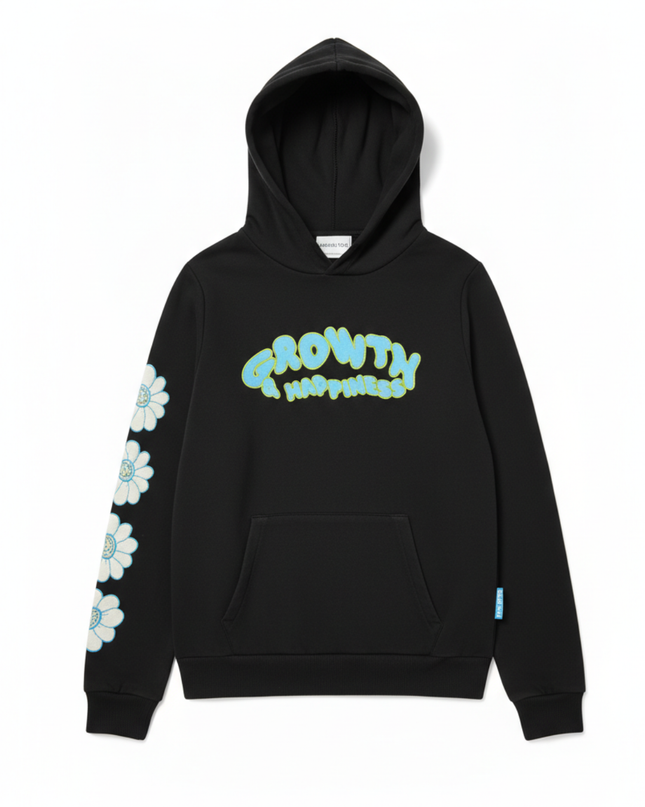 Bershka Black Growth & Happiness Graphic Hoodie