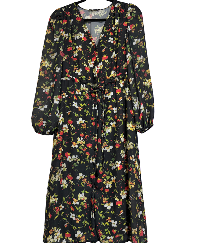 Trendyol Black Floral Button-Down Midi Dress