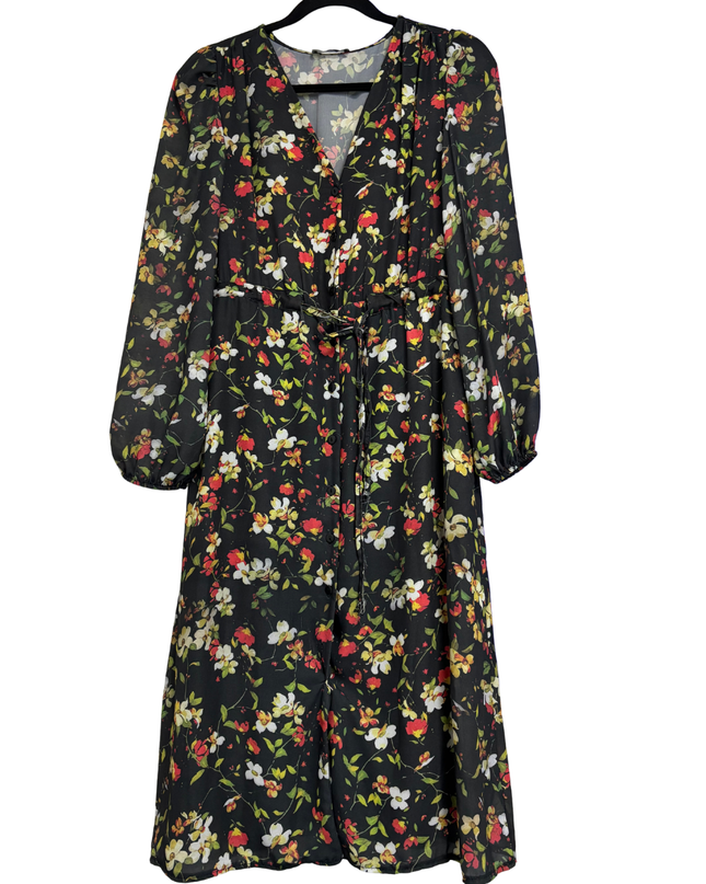 Trendyol Black Floral Button-Down Midi Dress