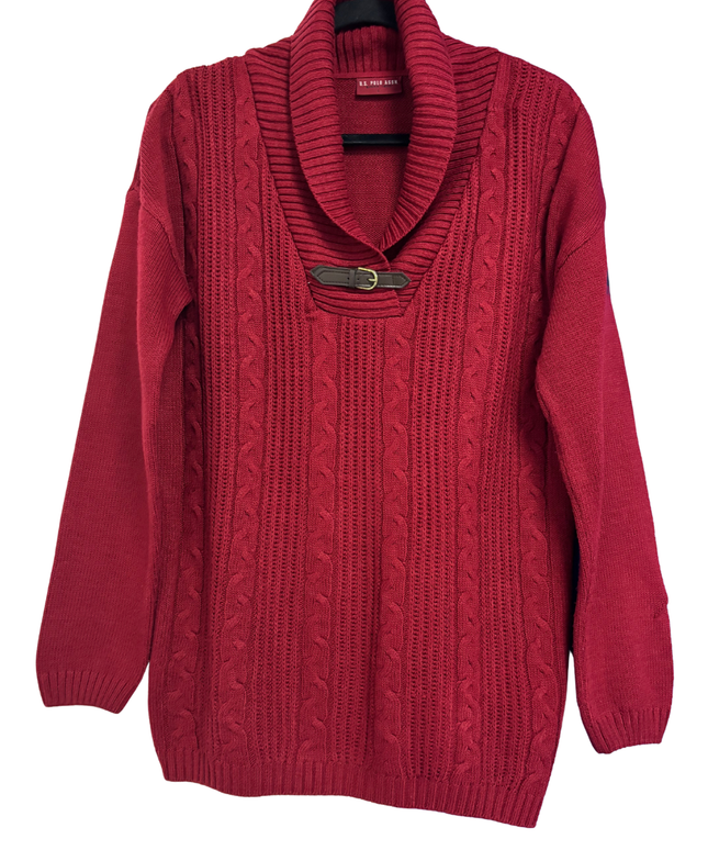 U.S. Polo Assn. Red Cable Knit Shawl Collar Sweater