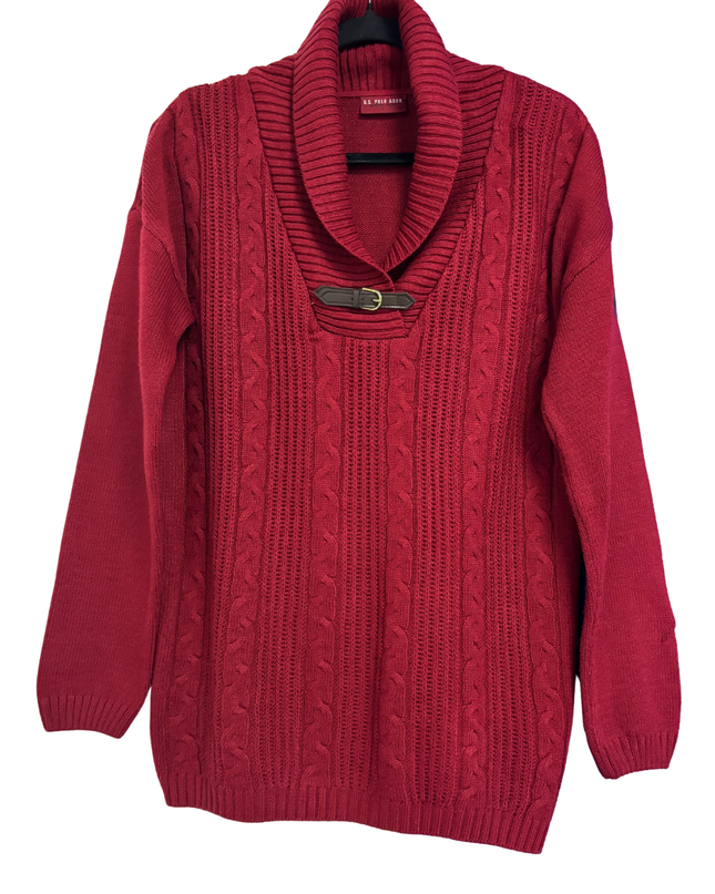 U.S. Polo Assn. Red Cable Knit Shawl Collar Sweater