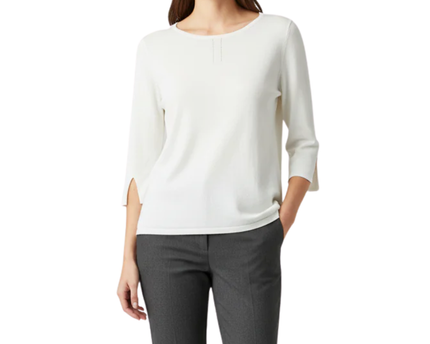 G2000 White 3/4 Sleeve Knit with Slit Cuffs Top