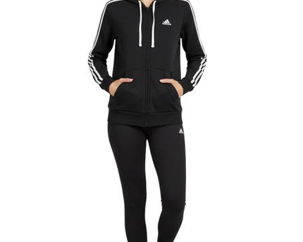 Adidas Black 3-Stripes Full Zip Fleece Hoodie