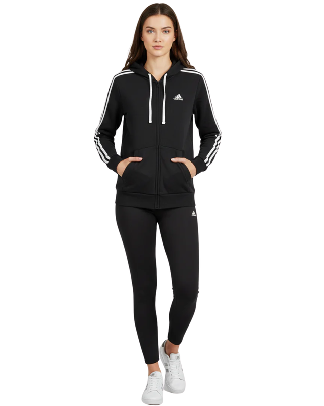 Adidas Black 3-Stripes Full Zip Fleece Hoodie