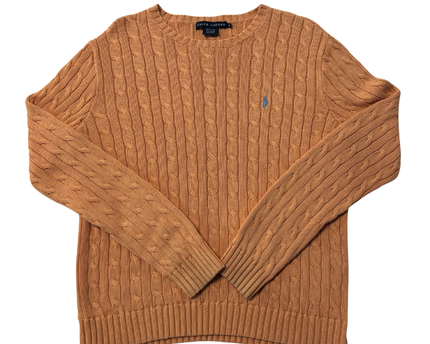 Ralph Lauren Orange Cable Knit Cotton Crewneck Sweater