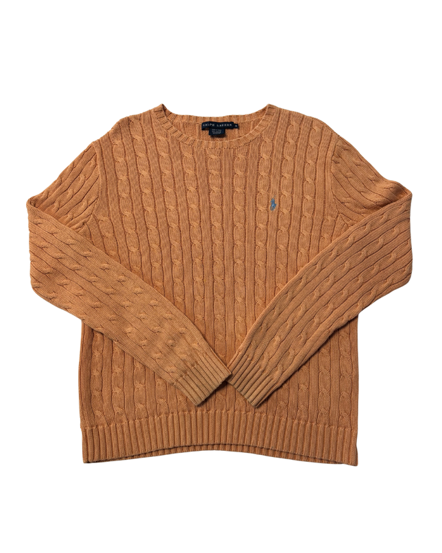 Ralph Lauren Orange Cable Knit Cotton Crewneck Sweater