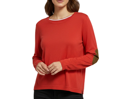 ZARA TRAFALUC Red Lightweight Knit Sweater with Elbow Patches