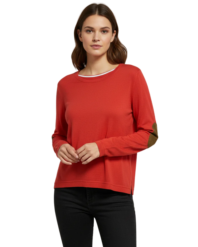 ZARA TRAFALUC Red Lightweight Knit Sweater with Elbow Patches