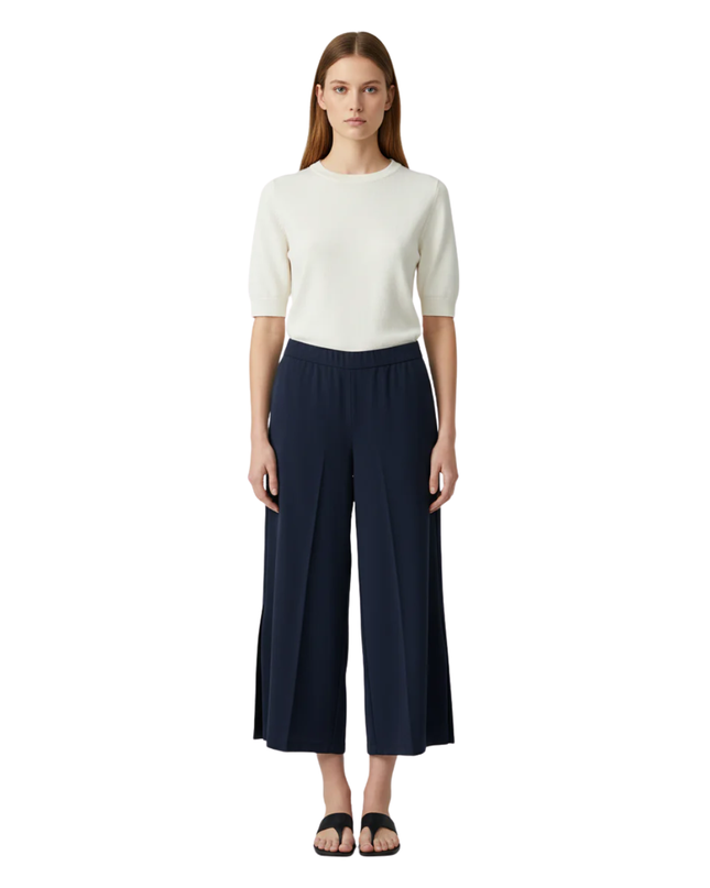 Zara Basic Navy Blue Cropped Wide Leg Culotte Trousers
