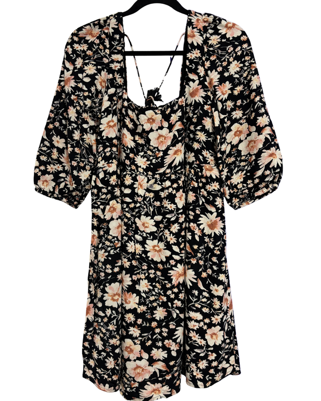 American Eagle Black Floral Square Neck Mini Dress