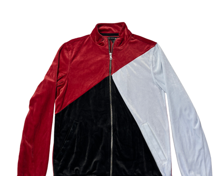 INC International Concepts Red/Black/White Velour Colorblock Track Jacket