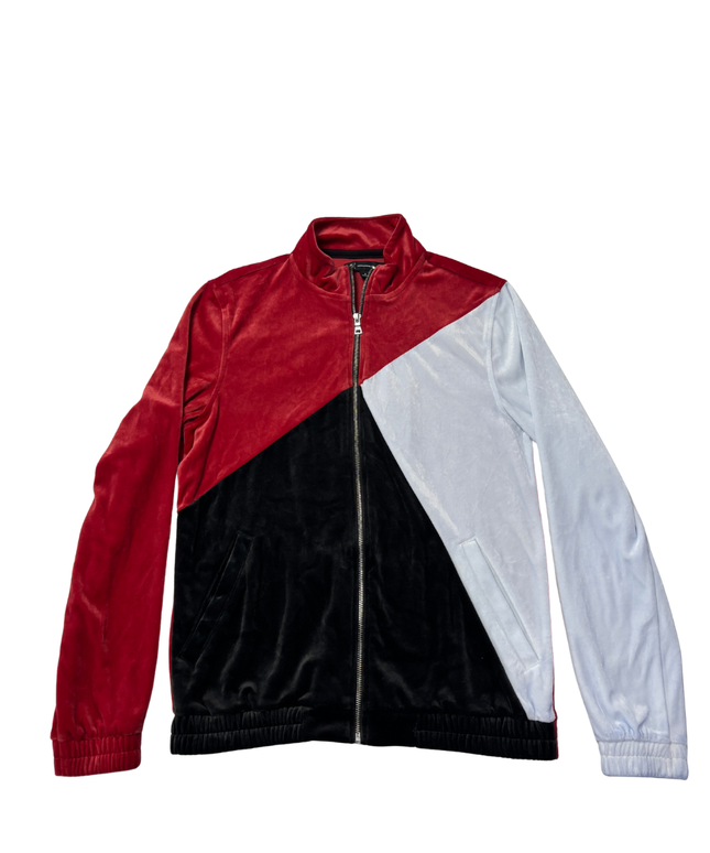 INC International Concepts Red/Black/White Velour Colorblock Track Jacket