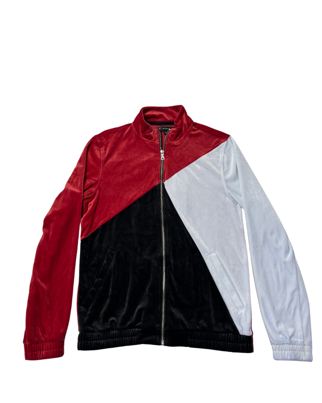 INC International Concepts Red/Black/White Velour Colorblock Track Jacket