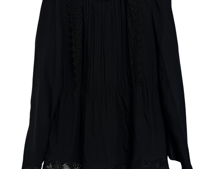 Mango Black Lace Trim Pleated Blouse