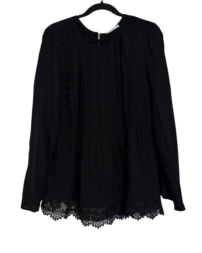 Mango Black Lace Trim Pleated Blouse