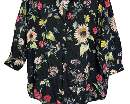 Zara Black Floral Button-Down Blouse