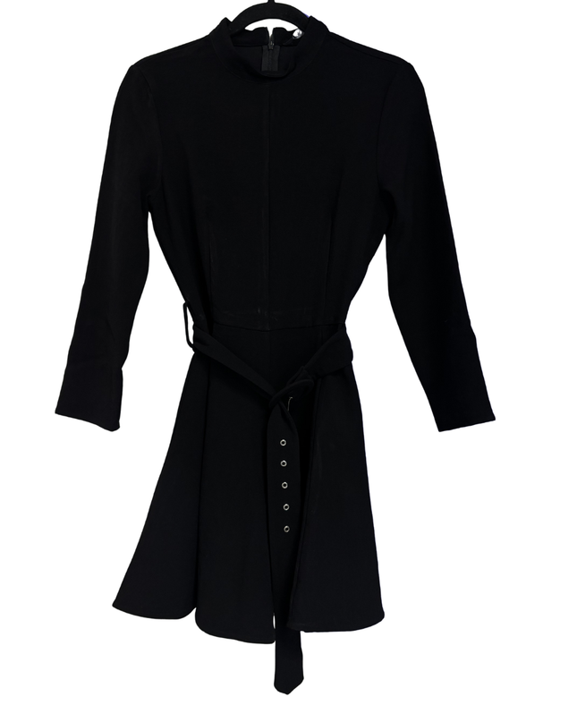 Zara Black Belted Long Sleeve Mini Dress