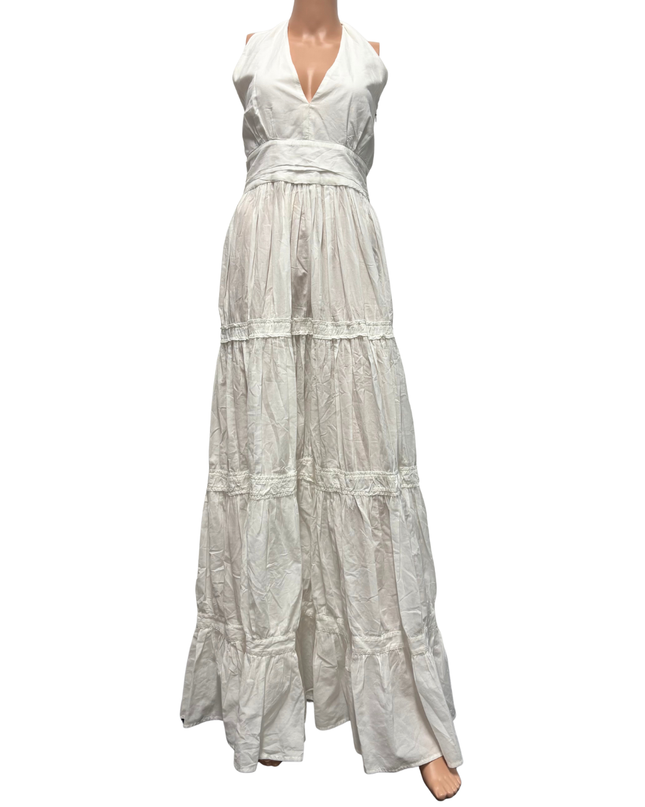 DANIELE ALESSANDRINI White Tiered Halter Maxi Dress