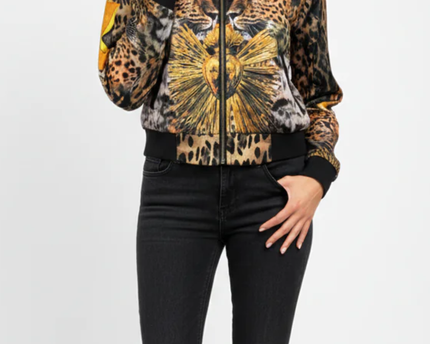 MIAO MIAO COUTURE Multicolor Leopard Print Cropped Bomber Jacket