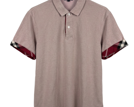 Burberry Men's Pink Short Sleeve Polo Shirt with Check Cuffs