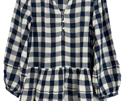 American Eagle Navy Blue Checkered Peplum Blouse