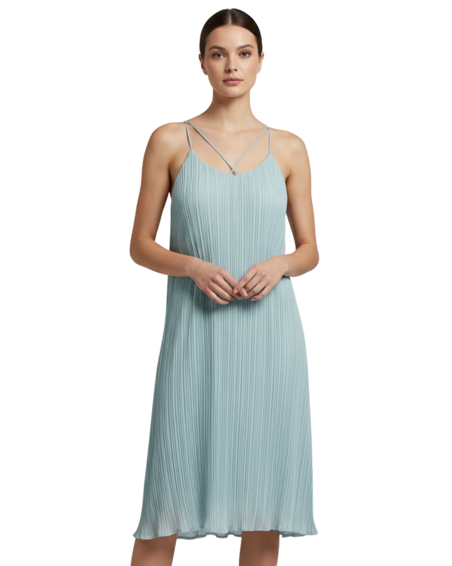 LUSH Light Green Pleated Strappy Mini Dress