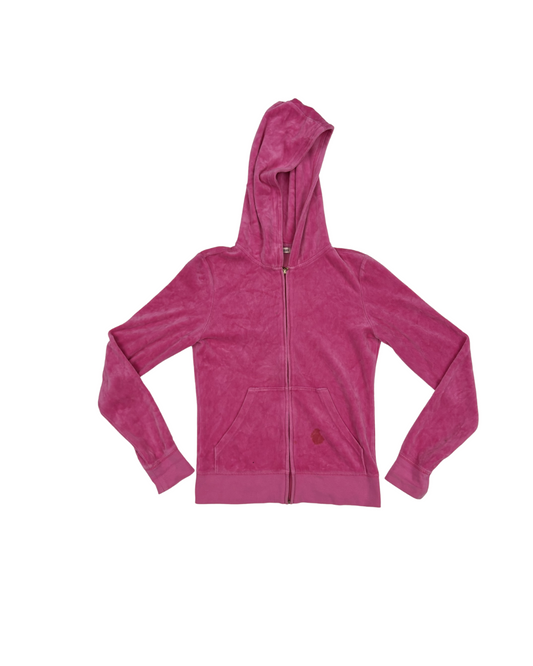 Juicy Couture Hot Pink Velour Studded Crest Zip-Up Hoodie - XS