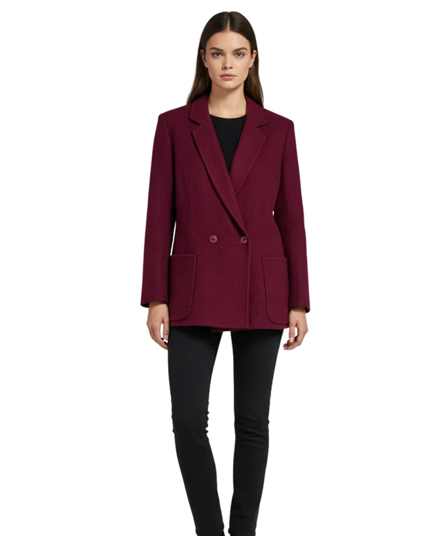 Salvatore Ferragamo Maroon Double-Breasted Wool Skirt Suit Set