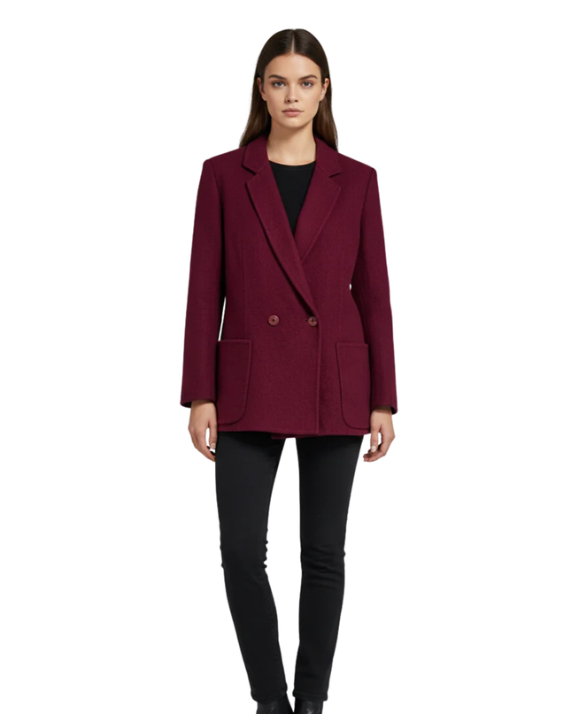 Salvatore Ferragamo Maroon Double-Breasted Wool Skirt Suit Set