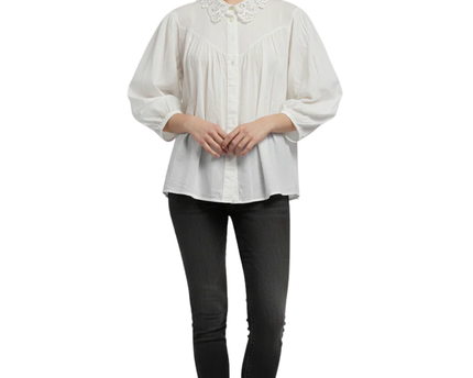 NEVER MORE White Lace Collar Puff Sleeve Blouse