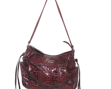 Guess Burgundy Snake Embossed Faux Leather Shoulder Bag