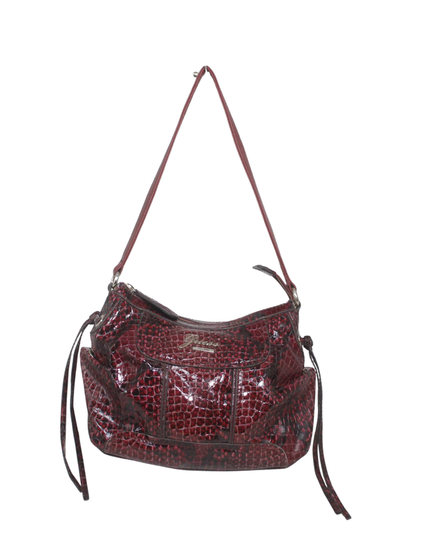 Guess Burgundy Snake Embossed Faux Leather Shoulder Bag