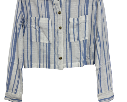 Aeropostale Blue and White Striped Cropped Long-Sleeve Shirt