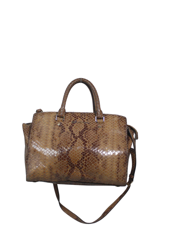 Michael Kors Brown Snakeskin Print Satchel Bag