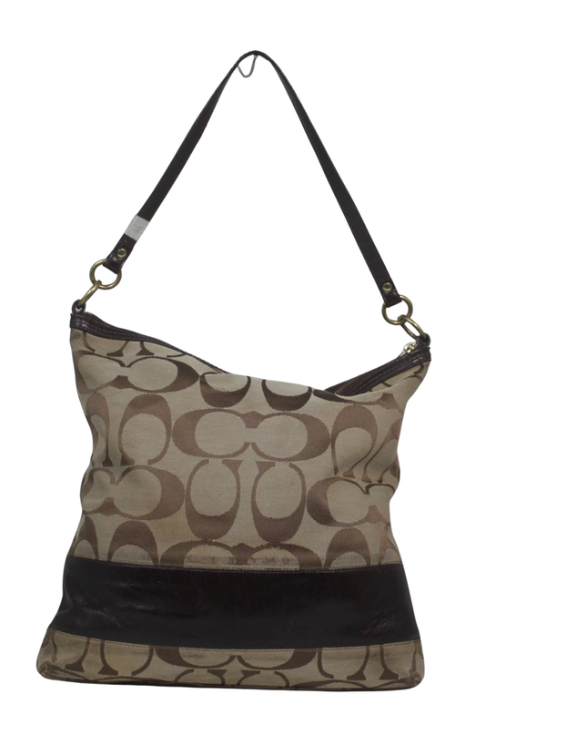 Coach Brown Signature Monogram Canvas Hobo Bag