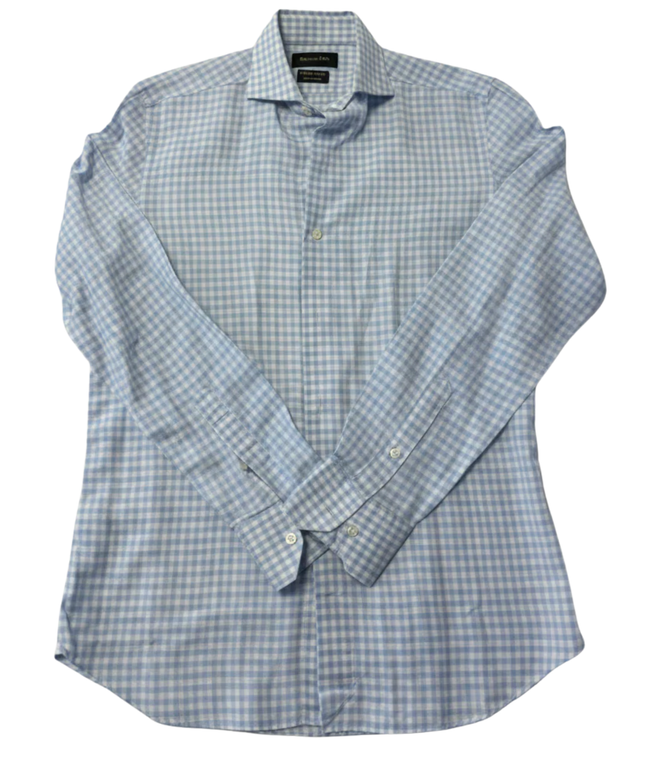 Massimo Dutti Light Blue Gingham Checkered Button-Down Shirt