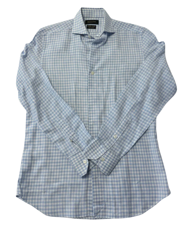 Massimo Dutti Light Blue Gingham Checkered Button-Down Shirt