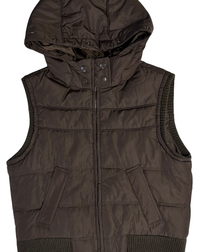 Aeropostale Brown Hooded Down Puffer Vest