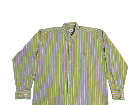 Lacoste Green Striped Long Sleeve Button-Down Shirt
