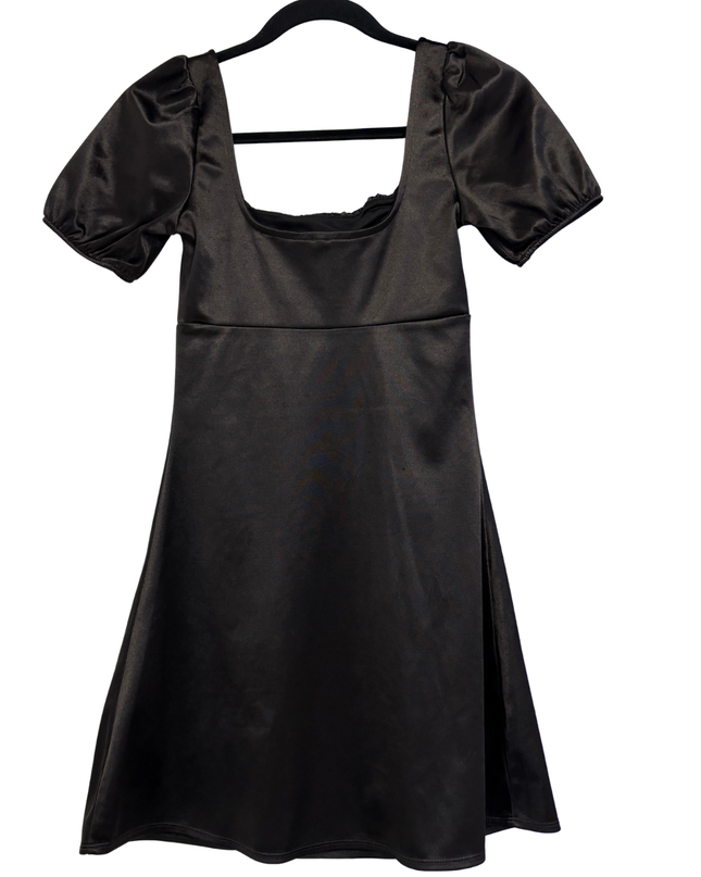 H&M Black Satin Puff Sleeve Mini Dress