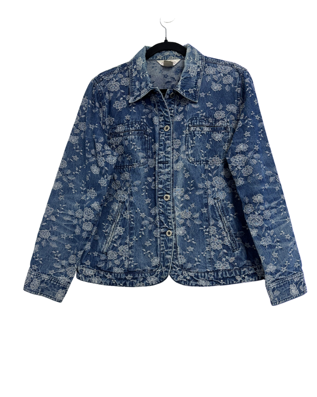 Northern Reflections Blue Floral Print Cotton Denim Jacket