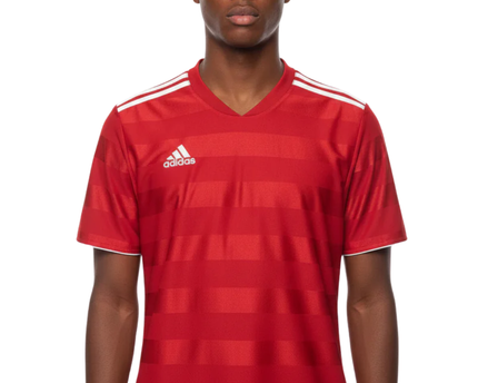 Adidas Red Three Stripes V-Neck Sports T-Shirt