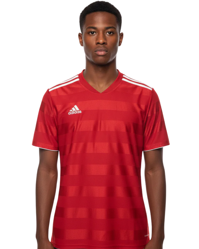Adidas Red Three Stripes V-Neck Sports T-Shirt